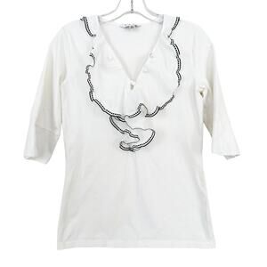 Cabi White Ruffle Three Quarter Sleeve Shirt Sz S